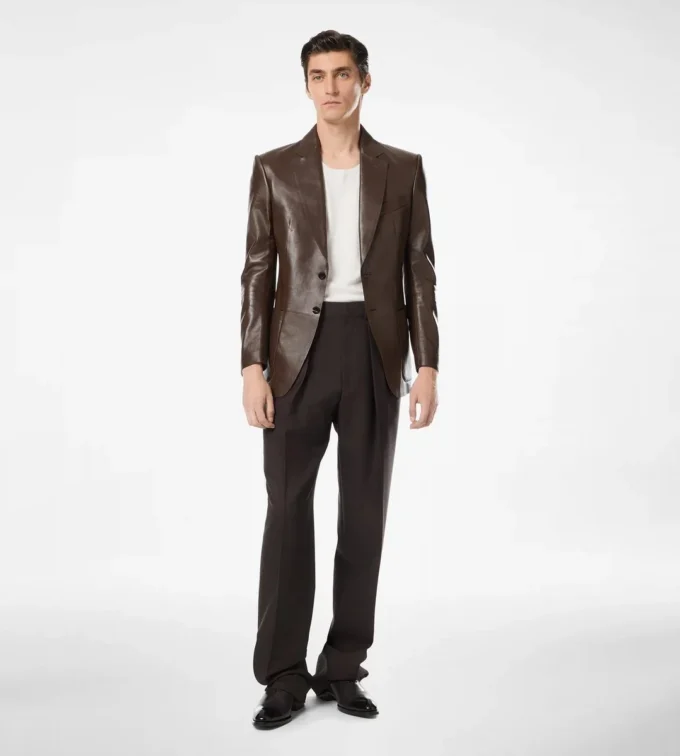 Blazer sur mesure en cuir nappa plongé souple Blazer sur mesure en cuir nappa plongé souple