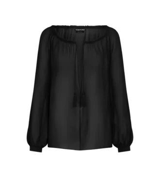 Blouse en soie à manches longues avec cordons
