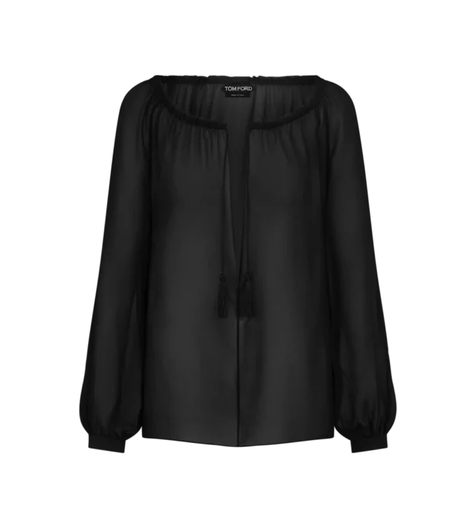 Blouse en soie à manches longues avec cordons