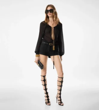 Blouse en soie à manches longues avec cordons
