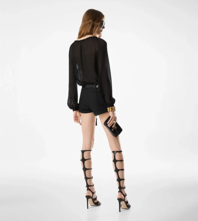 Blouse en soie à manches longues avec cordons