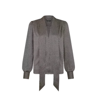 Blouse en soie à manches longues, col en V et lavallière