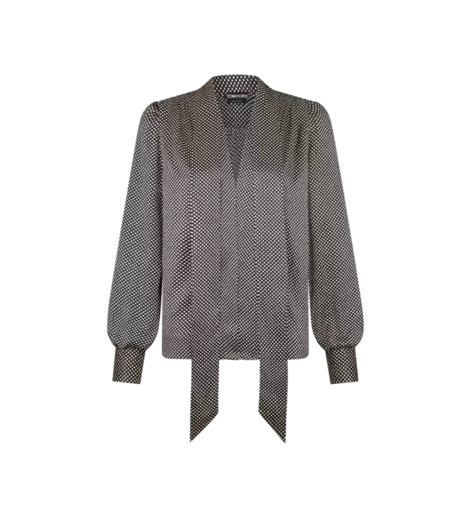 Blouse en soie à manches longues, col en V et lavallière Blouse en soie à manches longues, col en V et lavallière