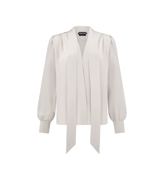 Blouse Lavallière à manches longues et col en V
