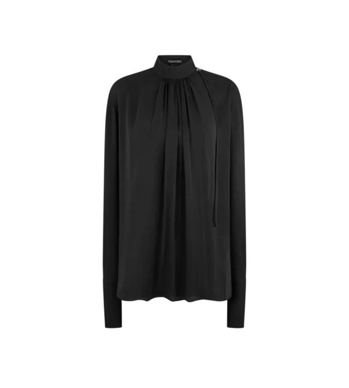 Blouse à manches longues en georgette de soie lavée Blouse à manches longues en georgette de soie lavée