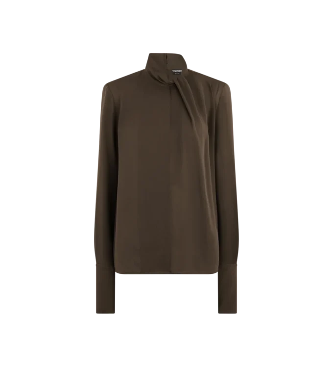 Blouse à manches longues en georgette de soie lavée Blouse à manches longues en georgette de soie lavée