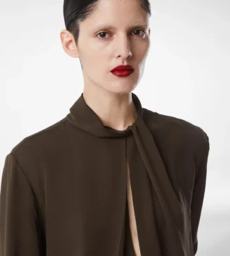 Blouse à manches longues en georgette de soie lavée