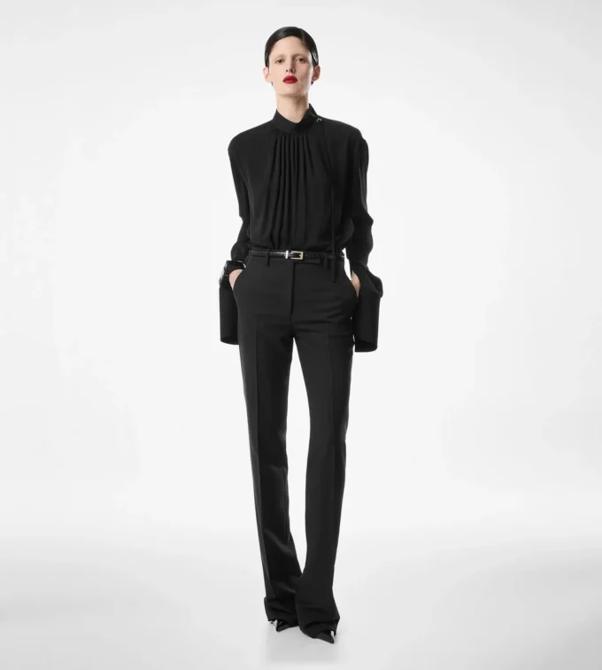 Blouse à manches longues en georgette de soie lavée Blouse à manches longues en georgette de soie lavée