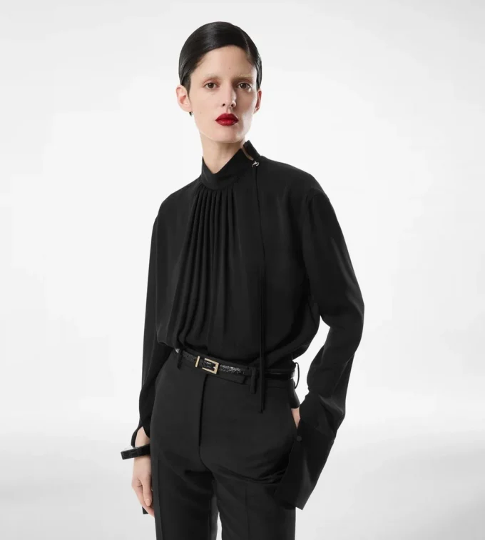 Blouse à manches longues en georgette de soie lavée Blouse à manches longues en georgette de soie lavée