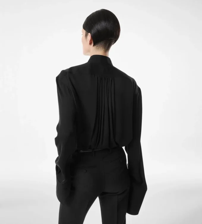 Blouse à manches longues en georgette de soie lavée Blouse à manches longues en georgette de soie lavée