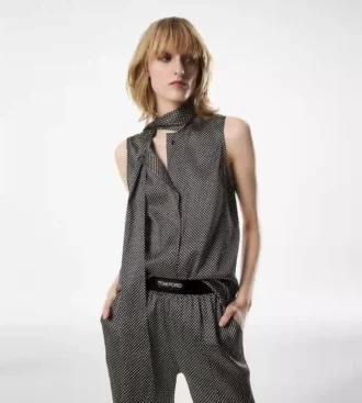 Blouse sans manches en soie Lavallière