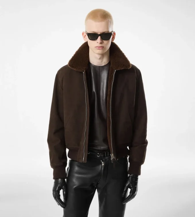 Blouson aviateur en nubuck et peau lainée Blouson aviateur en nubuck et peau lainée