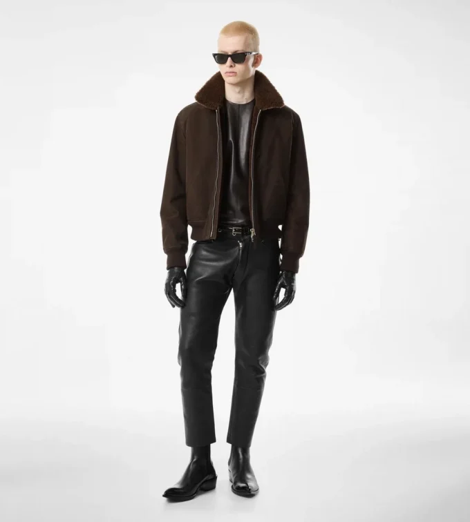 Blouson aviateur en nubuck et peau lainée Blouson aviateur en nubuck et peau lainée