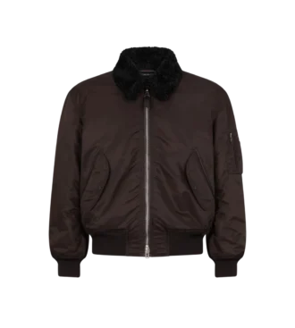Blouson aviateur en nylon avec col en peau lainée