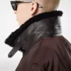 Blouson aviateur en nylon avec col en peau lainée Blouson aviateur en nylon avec col en peau lainée