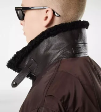 Blouson aviateur en nylon avec col en peau lainée
