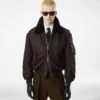 Blouson aviateur en nylon avec col en peau lainée Blouson aviateur en nylon avec col en peau lainée