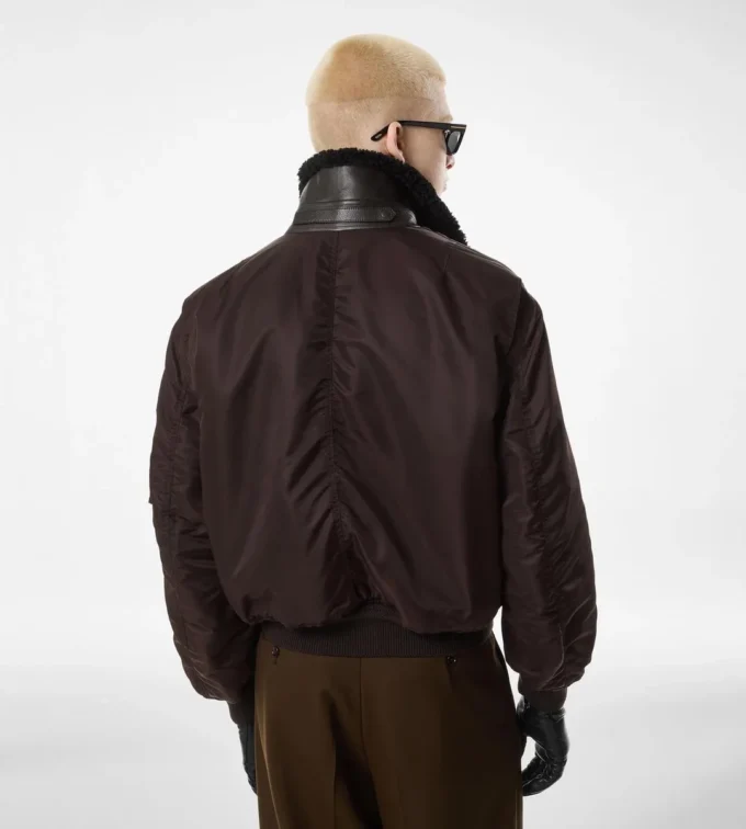 Blouson aviateur en nylon avec col en peau lainée Blouson aviateur en nylon avec col en peau lainée