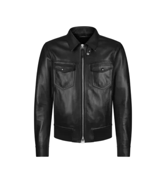 Blouson à col en cuir grainé Nappa