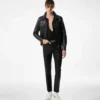 Blouson à col en cuir grainé Nappa