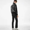 Blouson à col en cuir grainé Nappa