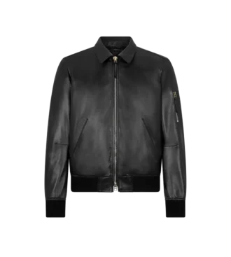 Blouson à col plongeant en cuir nappa souple