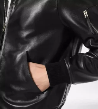 Blouson à col plongeant en cuir nappa souple