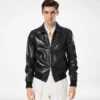 Blouson à col plongeant en cuir nappa souple Blouson à col plongeant en cuir nappa souple