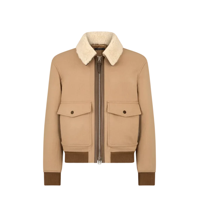 Blouson à double col en peau lainée fendable