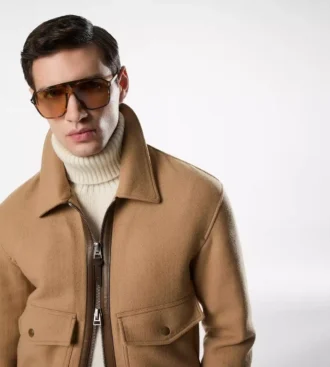 Blouson à double col en peau lainée fendable