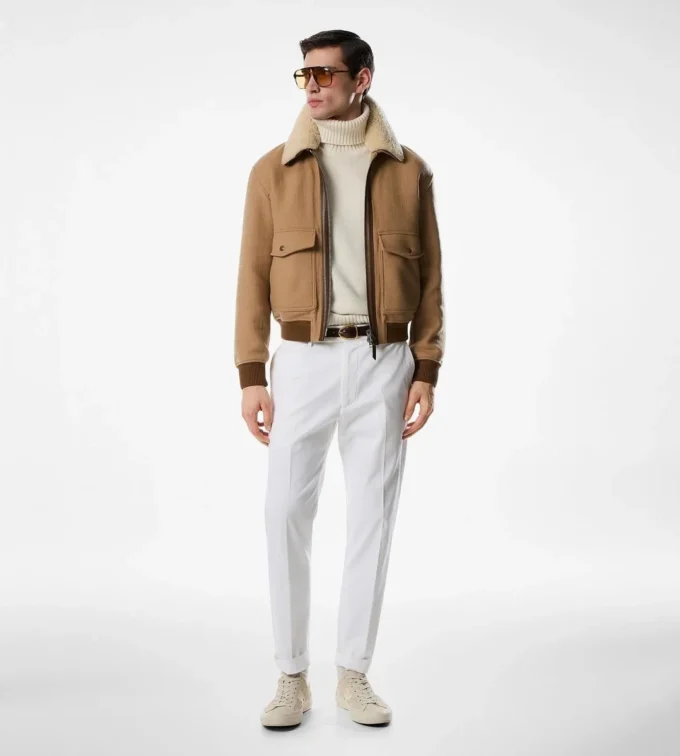 Blouson à double col en peau lainée fendable