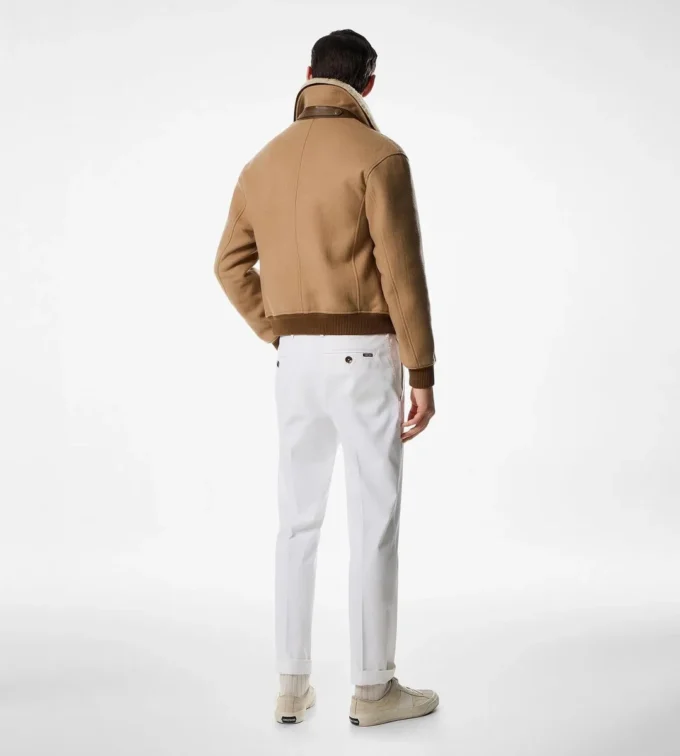 Blouson à double col en peau lainée fendable