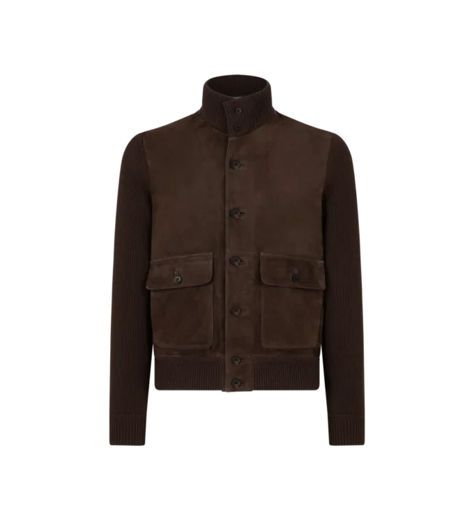 Blouson en mérinos avec devant en daim
