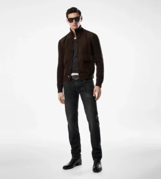 Blouson en mérinos avec devant en daim