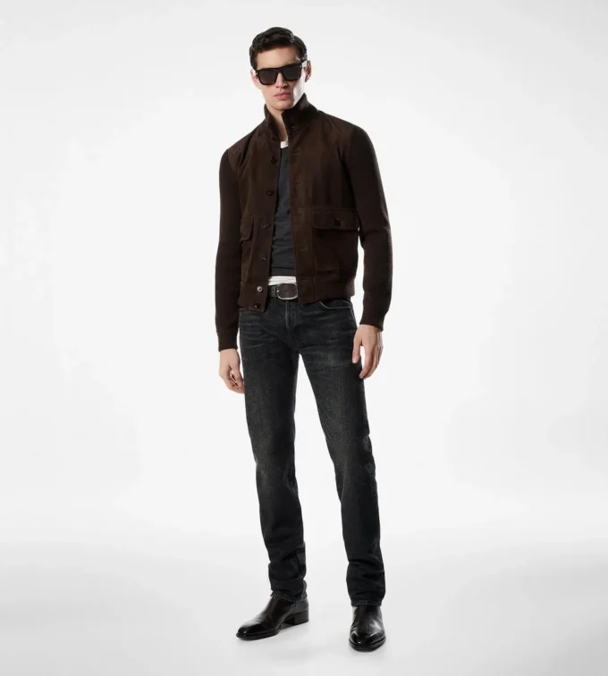 Blouson en mérinos avec devant en daim