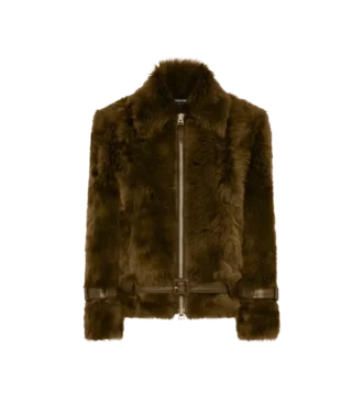 Blouson en peau lainée avec détails en cuir