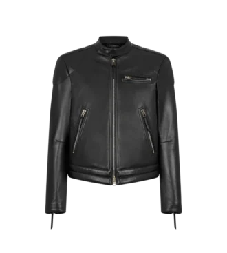 Blouson motard en cuir grainé nappa