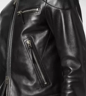 Blouson motard en cuir grainé nappa