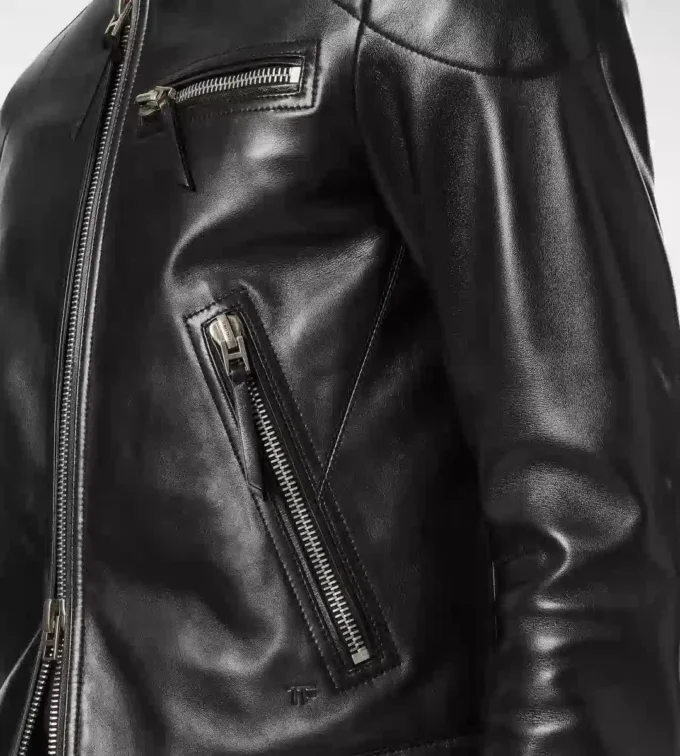 Blouson motard en cuir grainé nappa Blouson motard en cuir grainé nappa