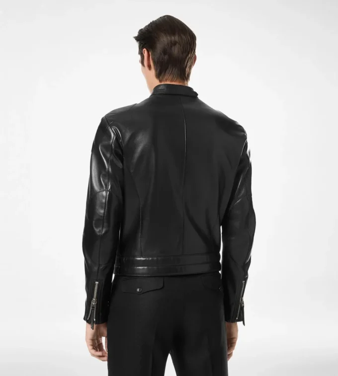 Blouson motard en cuir grainé nappa Blouson motard en cuir grainé nappa