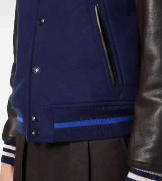 Bomber universitaire à manches en cuir
