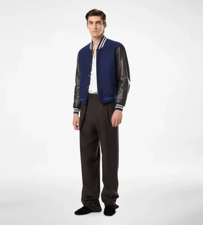 Bomber universitaire à manches en cuir Bomber universitaire à manches en cuir