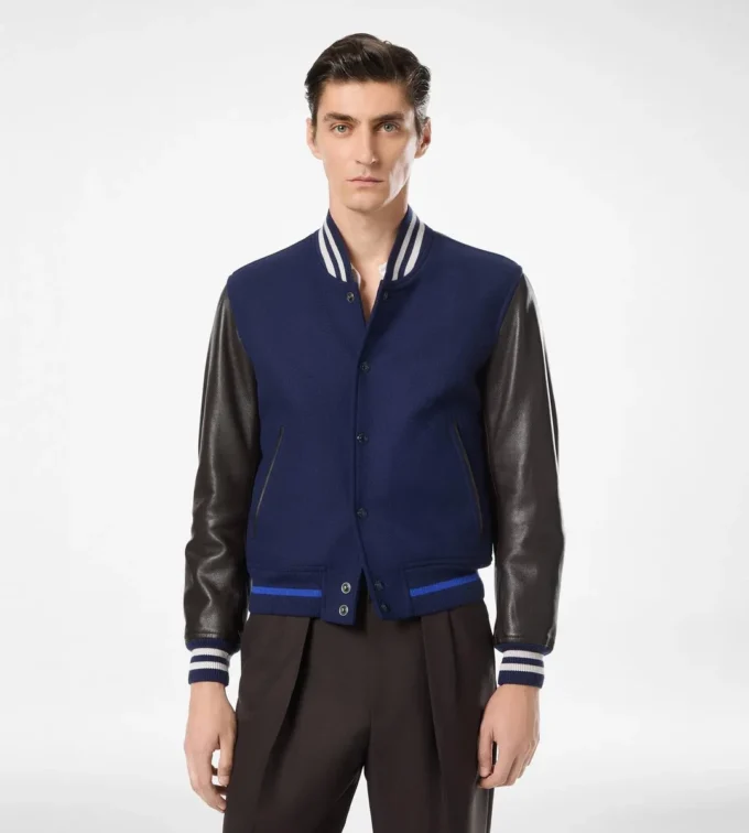 Bomber universitaire à manches en cuir Bomber universitaire à manches en cuir