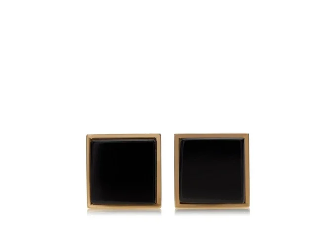 Boutons de manchette carrés en or et onyx