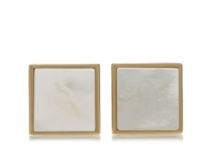 Boutons de manchette carrés en or et perles