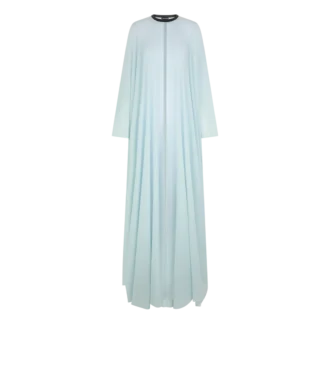 Caftan à col rond en georgette de soie avec détails en cuir