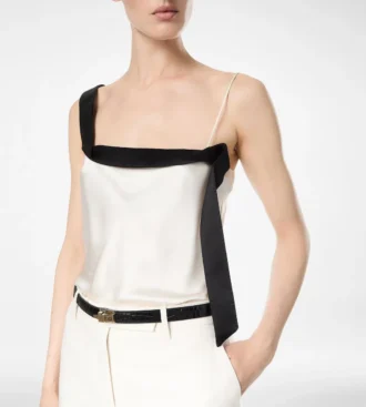 Caraco en satin de soie avec bande smoking