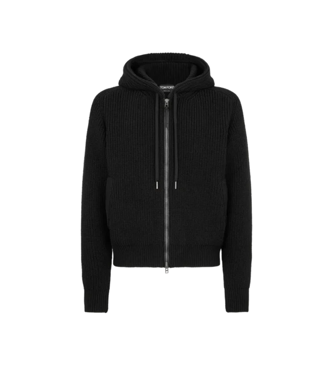 Cardigan demi-long en mérinos à capuche