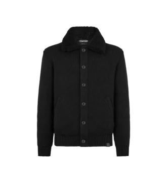 Cardigan en cachemire à col en peau lainée