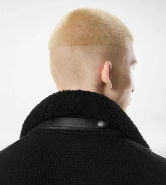 Cardigan en cachemire à col en peau lainée